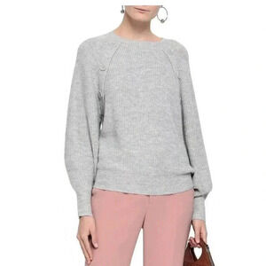 JOIE Size XS Gray Button-detailed Puff Sleeve Mélange Knitted Sweater